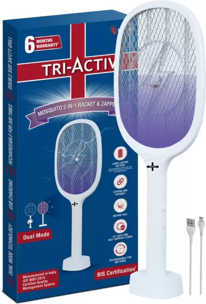 Tri-Activ Mosquito 2-in-1 Racket + Zapper by Piramal,Dual Mode, UV Light Electric Insect Killer Indoor, Outdoor (Bat)